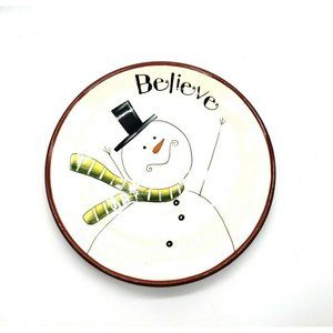 Lang Redware Believe Snowman Plate Christmas
